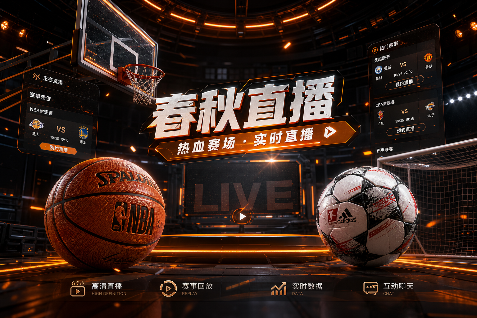 春秋直播NBA与足球直播首屏